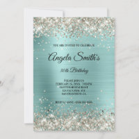 Sparkly Platinum Glitter Turquoise Foil Monogram
