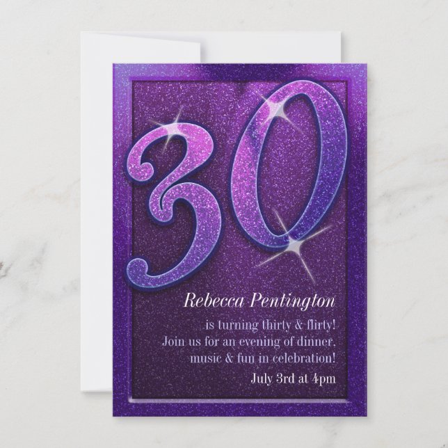 Sparkly Purple 30 and Flirty Birthday Invitations (Front)