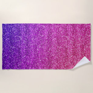 Sparkly Purple and Pink Gradient Glitter Beach Towel