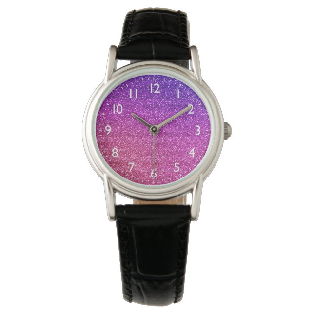 Sparkly Purple and Pink Gradient Glitter Watch (Front)