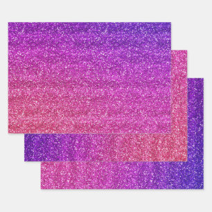 Sparkly Purple and Pink Gradient Glitter  Wrapping Paper Sheet