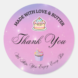 Sparkly Purple Cute Cake Thank You Sticker