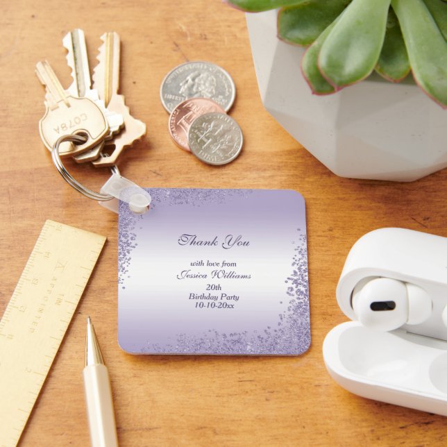 Sparkly Purple Glitter Decoration Birthday Key Ring (Desk)