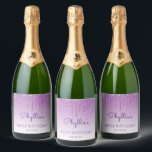 Sparkly Purple Glitter Drip 70th Birthday Party Ch Sparkling Wine Label<br><div class="desc">These chic 80th birthday champagne bottle labels feature a sparkly purple faux glitter drip border and purple ombre background. Personalise them with her name in purple handwriting script,  with her birthday and date below in sans serif font.</div>