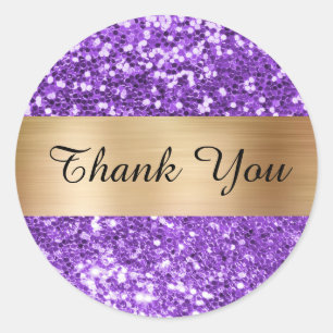 Sparkly Purple Glitter Gold Shimmer Foil Classic Round Sticker