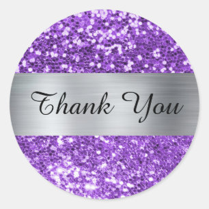 Sparkly Purple Glitter Silver Shimmer Foil Classic Round Sticker