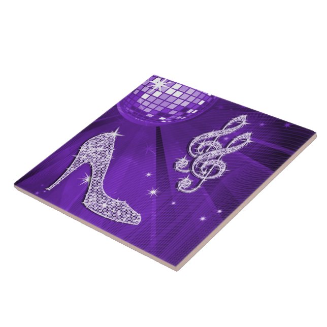 Sparkly Purple/ Lilac Music Note & Stiletto Heel Ceramic Tile (Side)
