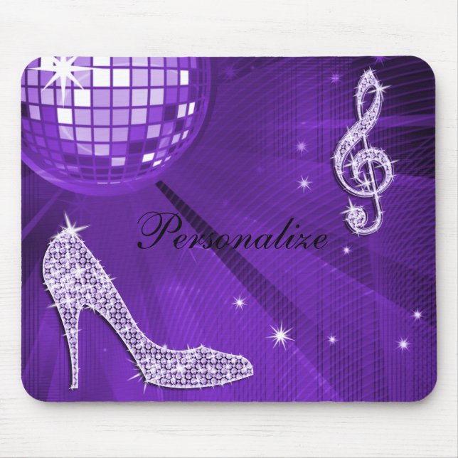 Sparkly Purple/ Lilac Music Note & Stiletto Heel Mouse Pad (Front)