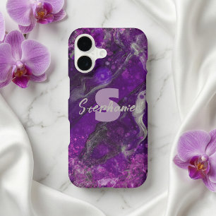 Sparkly Purple Marble Agate Glam Monogram Script