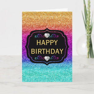 Sparkly Rainbow Gradient Glitter Birthday Card