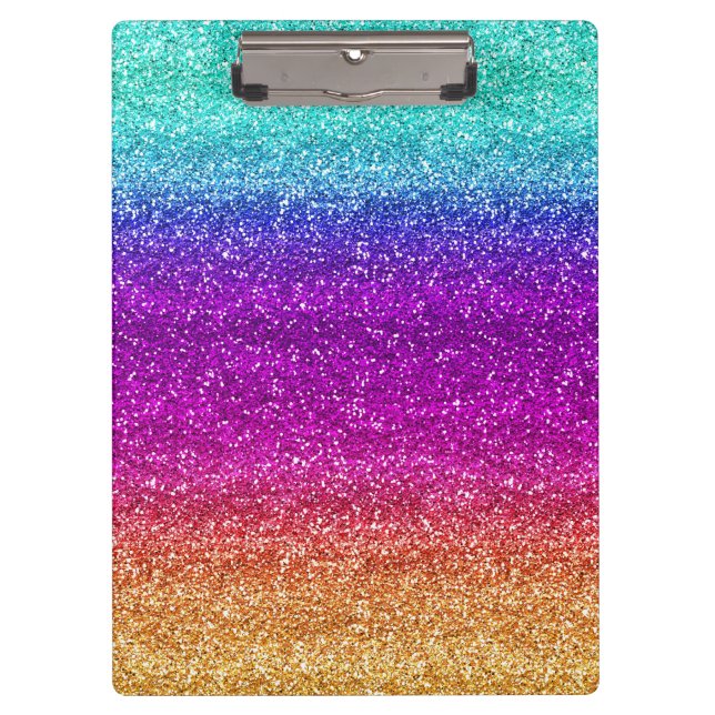 Sparkly Rainbow Gradient Glitter Born to Sparkle Clipboard (Front)