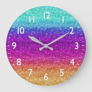 Sparkly Rainbow Gradient Glitter Large Clock