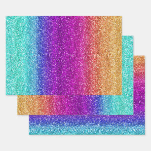 Sparkly Rainbow Gradient Glitter Wrapping Paper Sheet