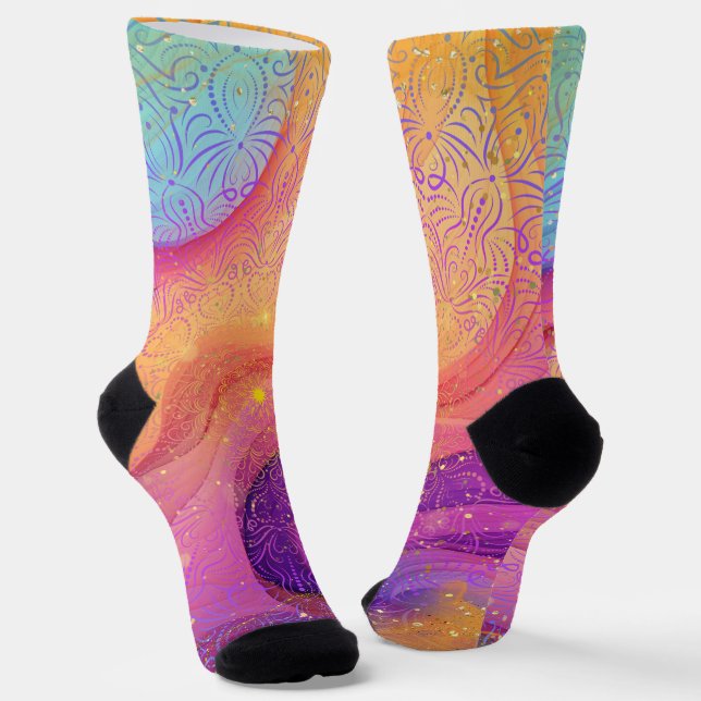 Sparkly Rainbow Mandala Socks (Angled)
