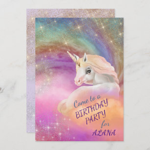Sparkly Rainbow Universe Unicorn Birthday Party Invitation