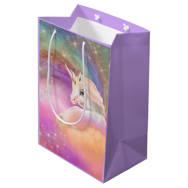 Sparkly Rainbow Universe Unicorn Fantasy Medium Gift Bag (Back Angled)