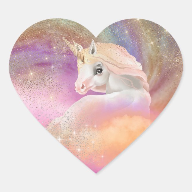 Sparkly Rainbow Universe Unicorn Heart Sticker (Front)