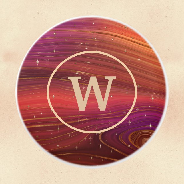 Sparkly Red and Orange Molten Strata with Initial Ceramic Knob (Creator Uploaded)