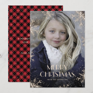 Sparkly Red Buffalo Plaid Photo Christmas Cards