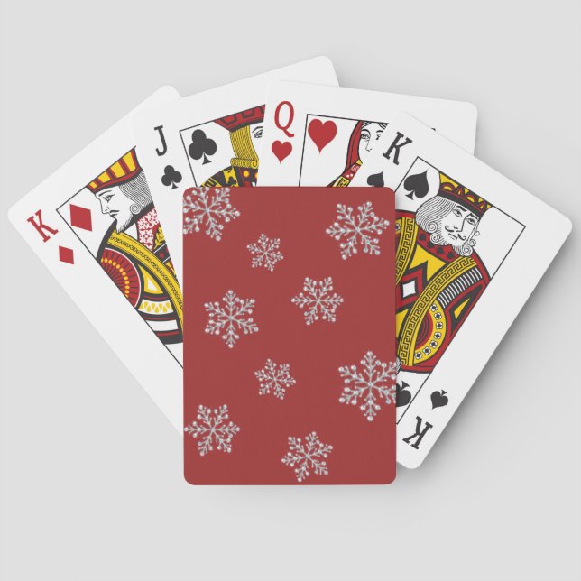 Sparkly Red Crystal Snowflakes Playing Cards (Back)