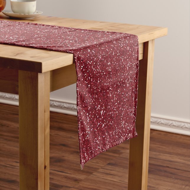 Sparkly Red & Silver Glitter Short Table Runner (In Situ)