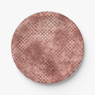 Sparkly Rose Gold Circles Pink Luxury Sparkle Paper Plate