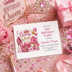 Sparkly Rose Gold Confetti Birthday Queen Invitati Invitation