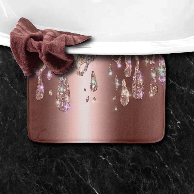 Sparkly Rose Gold Drip | Diamond Glitter on Sateen Bath Mat (Creator Uploaded)