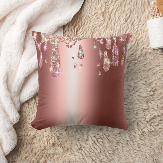 Sparkly Rose Gold Drip | Diamond Glitter on Sateen Cushion (Blanket)