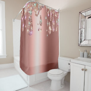 Sparkly Rose Gold Drip   Diamond Glitter on Sateen Shower Curtain