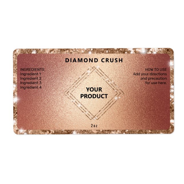 Sparkly Rose Gold Dropper Bottle Labels (Front)