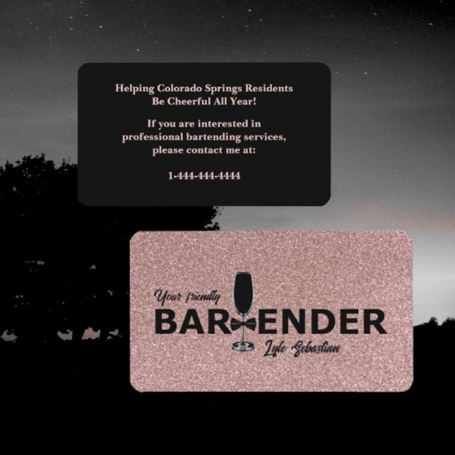 Sparkly Rose Gold Event Bartender Business Card (Creator Uploaded)