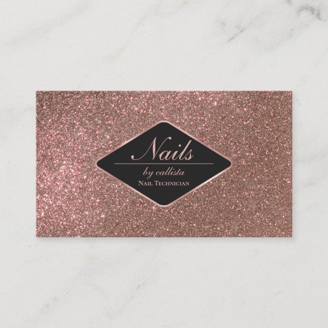 Sparkly Rose Gold Glitter Black Makeup Nails Lash Business Card (Front)