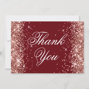 Sparkly Rose Gold Glitter Burgundy Thank You Card