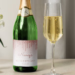 Sparkly Rose Gold Glitter Drip 80th Birthday Party Sparkling Wine Label<br><div class="desc">These chic eightieth birthday sparkling wine bottle labels feature a sparkly rose gold faux glitter drip border and rose gold ombre background. Personalise them with her name in dark rose handwriting script,  with her birthday and date below in sans serif font.</div>