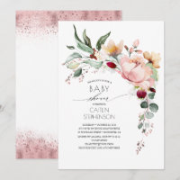Sparkly Rose Gold Glitter Floral Baby Shower