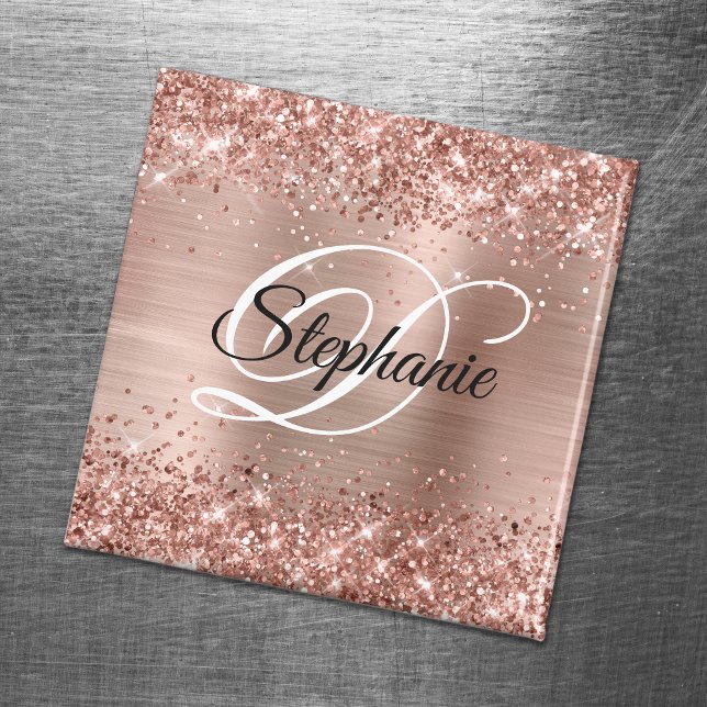 Sparkly Rose Gold Glitter Foil Fancy Monogram Magnet (Creator Uploaded)