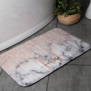 Sparkly Rose Gold Glitter Marble Ombre Bath Mat