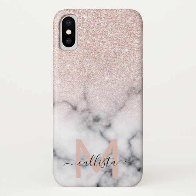 Sparkly Rose Gold Glitter Marble Ombre Case-Mate iPhone Case (Back)