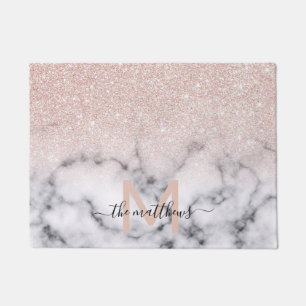 Sparkly Rose Gold Glitter Marble Ombre Doormat