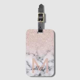 Sparkly Rose Gold Glitter Marble Ombre Luggage Tag