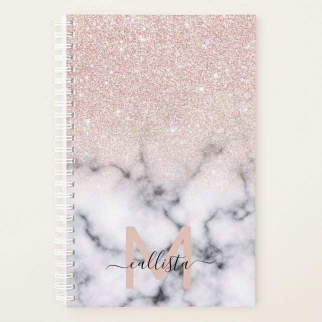 Sparkly Rose Gold Glitter Marble Ombre Planner (Front)