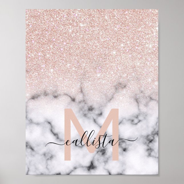 Sparkly Rose Gold Glitter Marble Ombre Poster (Front)