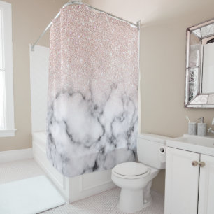 Sparkly Rose Gold Glitter Marble Ombre Shower Curtain