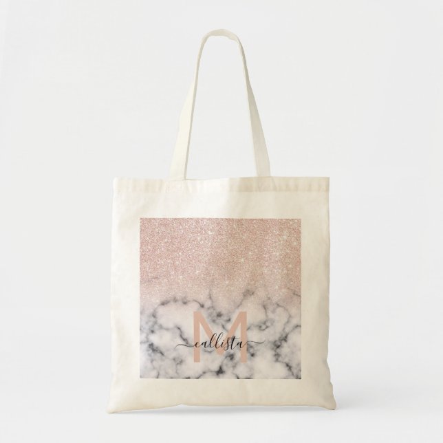 Sparkly Rose Gold Glitter Marble Ombre Tote Bag (Front)