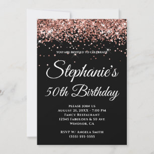 Sparkly Rose Gold Glitter Solid Colour Black Invitation