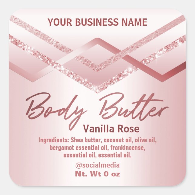 Sparkly Rose Gold Lines Body Butter Labels (Front)