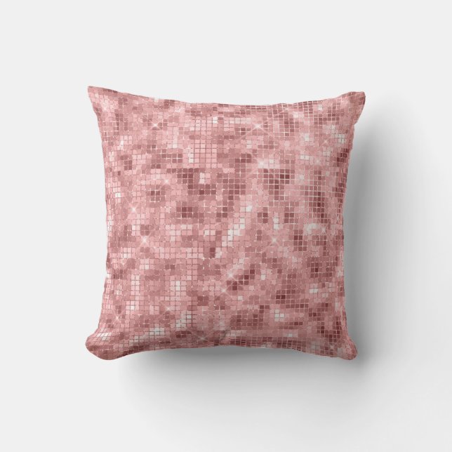 Sparkly Rose Gold Pink Luxury Sparkle Girly Cushion (Front)