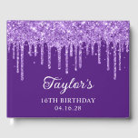 Sparkly Royal Purple Glittery Drips 16th Birthday Guest Book<br><div class="desc">Create your own personalised any year or milestone birthday party guest book for her special event. Customise the font style, colour and drop shadow. Faux sparkly purple dripping glitter digital art graphic image over a customisable solid dark royal purple colour background. The sparkle and glitter elements in this modern girly...</div>