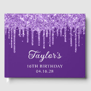 Sparkly Royal Purple Glittery Drips 16th Birthday Guest Book